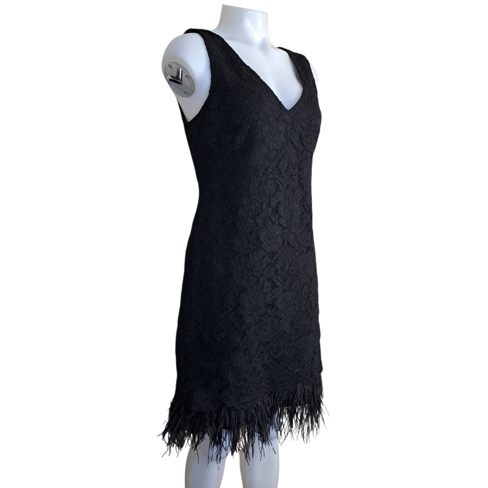 Nicole Miller New York Party Dress Zip Black 4 V-Neck Fringe Lace‎ Cocktail